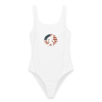 American Flag Bigfoot Yeti Patriotic Forest - Frauen Badeanzug - Weiß - Vorne - AI Model Female 172 dark (172cm)