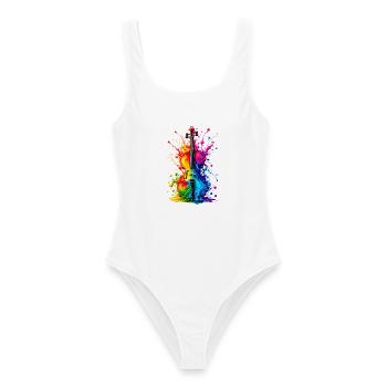 Bunte Violine Regenbogen Geige Musik Farbspritzer - Frauen Badeanzug - Weiß - Vorne - AI Model Female 172 dark (172cm)