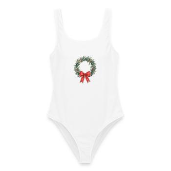 Traditioneller Weihnachtskranz mit roter Schleife - Frauen Badeanzug - Weiß - Vorne - AI Model Female 172 dark (172cm)