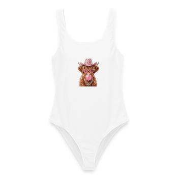 Hochlandrind Cowgirl mit Kaugummiblase - Frauen Badeanzug - Weiß - Vorne - AI Model Female 172 dark (172cm)