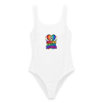 OMAS GEGEN RECHTS – Regenbogen Herz - Frauen Badeanzug - Weiß - Vorne - AI Model Female 172 dark (172cm)