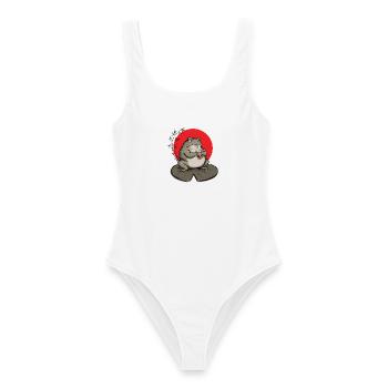 Kröte trinkt Bubble Tea Tuschezeichnung - Frauen Badeanzug - Weiß - Vorne - AI Model Female 172 dark (172cm)