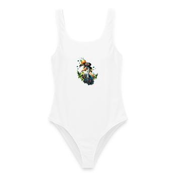 Pélican drôle avec chapeau steampunk - Maillot de bain femme - blanc - Devant - AI Model Female 172 dark (172cm)