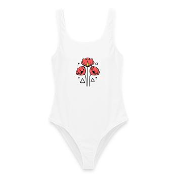 mohnblume-mohnblumen-minimalistisch-line-art-2 - Frauen Badeanzug - Weiß - Vorne - AI Model Female 172 dark (172cm)