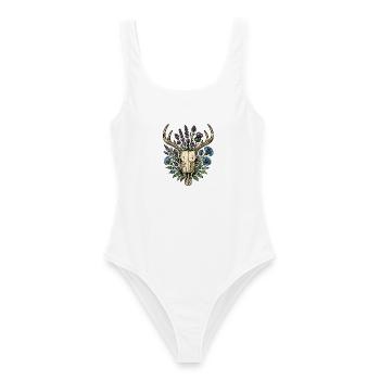 Os de cerf avec couronne de fleurs - Maillot de bain femme - blanc - Devant - AI Model Female 172 dark (172cm)