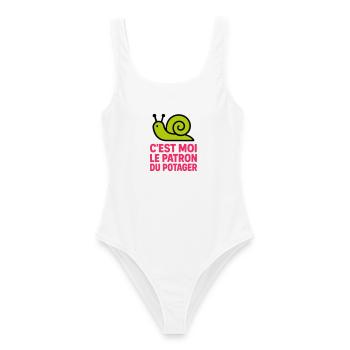 C'est Moi le Patron du Potager : Design Escargot - Maillot de bain femme - blanc - Devant - AI Model Female 172 dark (172cm)