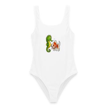 Poisson rouge hippocampe des Amis sous-marins - Maillot de bain femme - blanc - Devant - AI Model Female 172 dark (172cm)