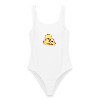 Mom Duck and her chick cuddle together - Women's Swimsuit - white - Front - AI Model Female 172 dark (172cm)