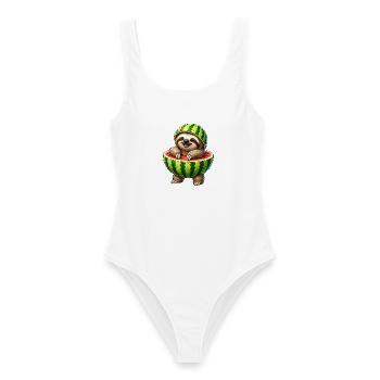 Faultier Wassermelone Lustiger Cartoon - Frauen Badeanzug - Weiß - Vorne - AI Model Female 172 dark (172cm)