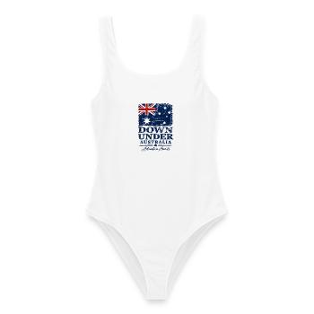 Down Under - Australia - Australien - Aussie - Frauen Badeanzug - Weiß - Vorne - AI Model Female 172 dark (172cm)