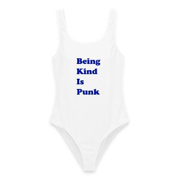 Freundlich zu sein ist Punk - Frauen Badeanzug - Weiß - Vorne - AI Model Female 172 dark (172cm)