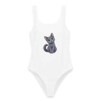 Russisch Blau Kawaii Style – Süße Katze - Frauen Badeanzug - Weiß - Vorne - AI Model Female 172 dark (172cm)