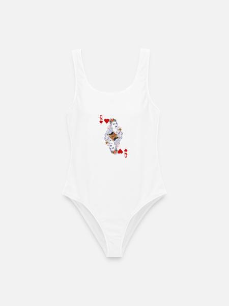 Herzkönigin ♥︎ Spielkarten-Design - Frauen Badeanzug - Weiß