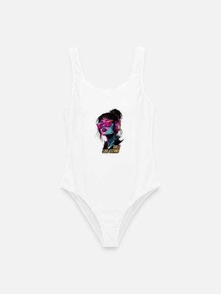 Neon Techno Mädchen Porträt - Frauen Badeanzug - Weiß