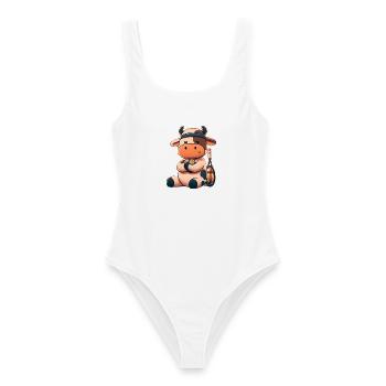 Mignonne vache de tennis avec raquette et balle - Maillot de bain femme - blanc - Devant - AI Model Female 172 dark (172cm)
