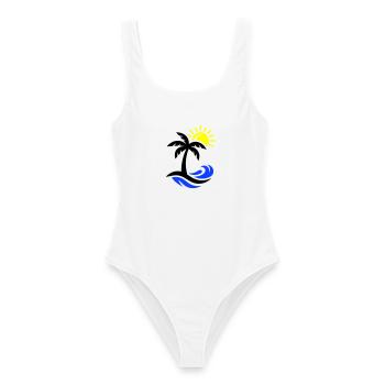 Océan Palm Tree Beach - Maillot de bain femme - blanc - Devant - AI Model Female 172 dark (172cm)