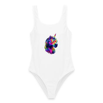 Buntes Regenbogen Einhorn mit Kopfhörern & Brille - Frauen Badeanzug - Weiß - Vorne - AI Model Female 172 dark (172cm)