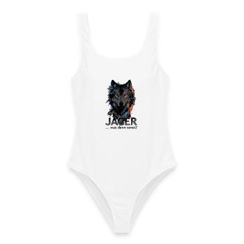 Jäger – Was denn sonst? - Frauen Badeanzug - Weiß - Vorne - AI Model Female 172 dark (172cm)