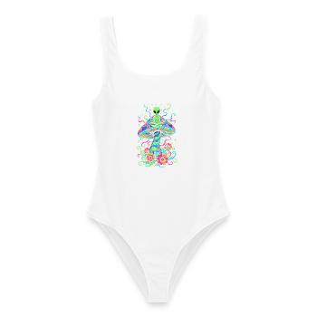 Psychedelisches Festival-Hippie-Pilz-Batik-Rave - Frauen Badeanzug - Weiß - Vorne - AI Model Female 172 dark (172cm)