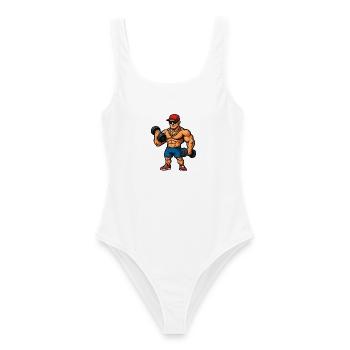 Bodybuilder Cartoon Muskelheld - Frauen Badeanzug - Weiß - Vorne - AI Model Female 172 dark (172cm)
