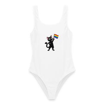Pride-Katze mit Regenbogenflagge – Vielfalt - Frauen Badeanzug - Weiß - Vorne - AI Model Female 172 dark (172cm)