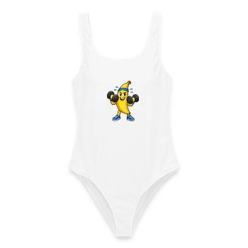 Kraftbanana Workout Cartoon - Frauen Badeanzug - Weiß - Vorne - AI Model Female 172 dark (172cm)