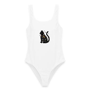 Magische Katze - Schwarz Bunt mit Sternen - Frauen Badeanzug - Weiß - Vorne - AI Model Female 172 dark (172cm)
