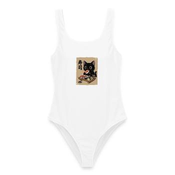 Schwarze Katze isst Sushi Japan Retro - Frauen Badeanzug - Weiß - Vorne - AI Model Female 172 dark (172cm)
