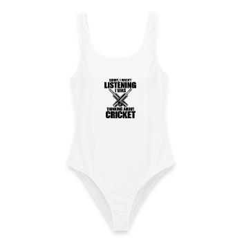 Lustiger Cricketspieler, Bowler, Schlagmann, Liebhaber, Sport - Frauen Badeanzug - Weiß - Vorne - AI Model Female 172 dark (172cm)