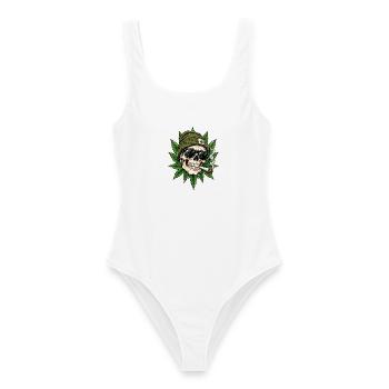 Totenkopf Cannabis Style - Frauen Badeanzug - Weiß - Vorne - AI Model Female 172 dark (172cm)