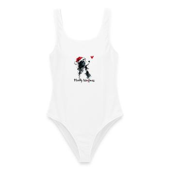 Border Collie Weihnachtsmütze Merry Woofmas Herz - Frauen Badeanzug - Weiß - Vorne - AI Model Female 172 dark (172cm)