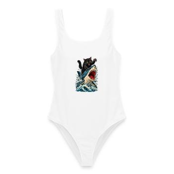 Angry Black Cat Riding a Great White Shark - Frauen Badeanzug - Weiß - Vorne - AI Model Female 172 dark (172cm)