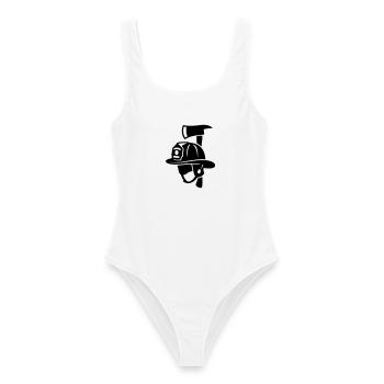 Logo frontal du casque de pompier - Maillot de bain femme - blanc - Devant - AI Model Female 172 dark (172cm)