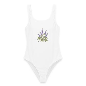 Mönchspfeffer mit violetten Blüten - Frauen Badeanzug - Weiß - Vorne - AI Model Female 172 dark (172cm)