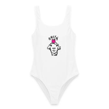 Lama-Queen - Frauen Badeanzug - Weiß - Vorne - AI Model Female 172 dark (172cm)