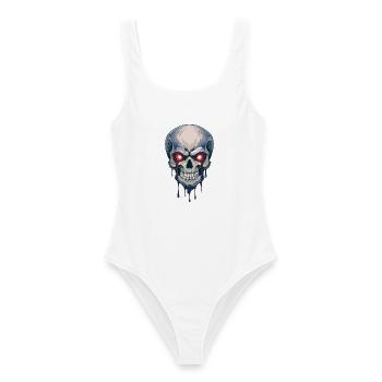Gothic Okkult Totenkopf Horror Kissen Design - Frauen Badeanzug - Weiß - Vorne - AI Model Female 172 dark (172cm)