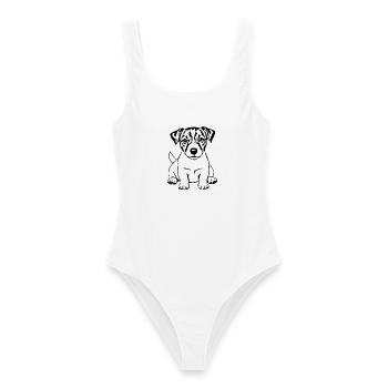 Schwarzer Jack Russel Terrier Hund Hundeshirt  - Frauen Badeanzug - Weiß - Vorne - AI Model Female 172 dark (172cm)