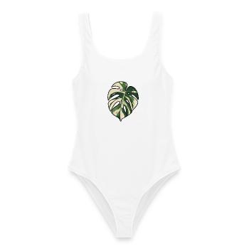 Monstera-Variegated Leaf Silhouette - Frauen Badeanzug - Weiß - Vorne - AI Model Female 172 dark (172cm)