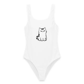 Lustige Katze Minimalistisches Katzen Geschenk  - Frauen Badeanzug - Weiß - Vorne - AI Model Female 172 dark (172cm)