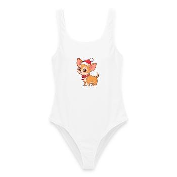 Warmer Weihnachts-Chihuahua - Frauen Badeanzug - Weiß - Vorne - AI Model Female 172 dark (172cm)