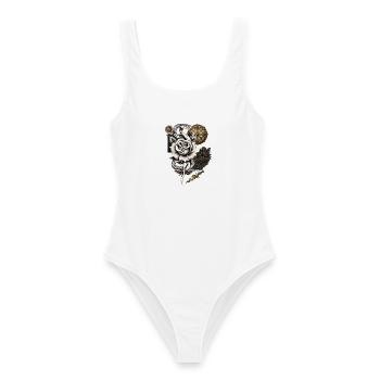 Schwarze Rose Schlange Tattoo - Frauen Badeanzug - Weiß - Vorne - AI Model Female 172 dark (172cm)
