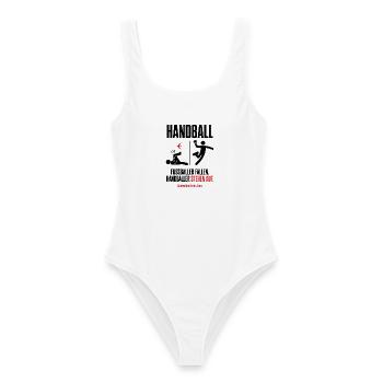 Fußballer fallen, Handballer stehen auf – Shirt - Frauen Badeanzug - Weiß - Vorne - AI Model Female 172 dark (172cm)