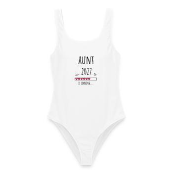 Pregnancy Announcement – Tante 2027 Geschenk - Frauen Badeanzug - Weiß - Vorne - AI Model Female 172 dark (172cm)