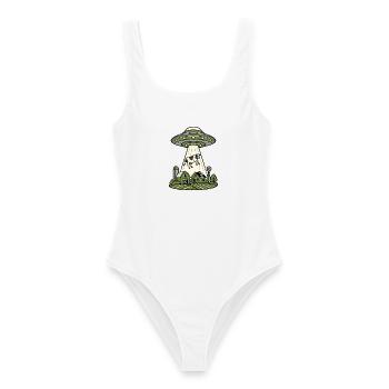 UFO Entführung Kuh Bauernhof Retro Sci-Fi Shirt - Frauen Badeanzug - Weiß - Vorne - AI Model Female 172 dark (172cm)