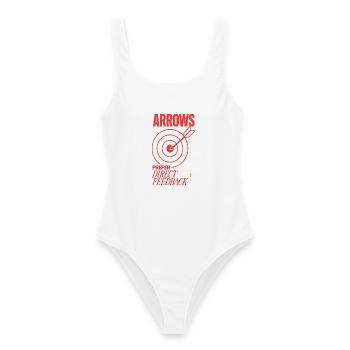 Bogenschießen – Arrows Prefer Direct Feedback - Frauen Badeanzug - Weiß - Vorne - AI Model Female 172 dark (172cm)