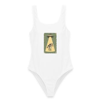 Gelassene Kuh im UFO Strahl - Frauen Badeanzug - Weiß - Vorne - AI Model Female 172 dark (172cm)