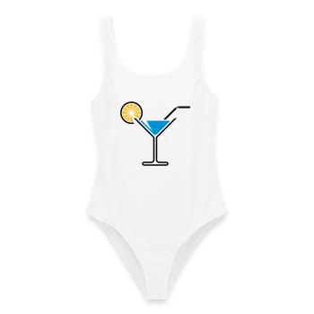 Cocktail / Cocktailglas / Martini + (Hellblau) - Frauen Badeanzug - Weiß - Vorne - AI Model Female 172 dark (172cm)