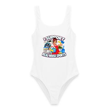 Real House Sports JGA Spruch - Frauen Badeanzug - Weiß - Vorne - AI Model Female 172 dark (172cm)
