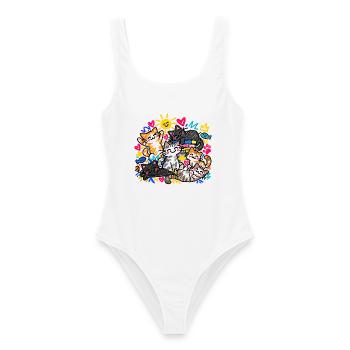 Katzen Doodle Katzenliebe Bunte Katzen Geschenk - Frauen Badeanzug - Weiß - Vorne - AI Model Female 172 dark (172cm)