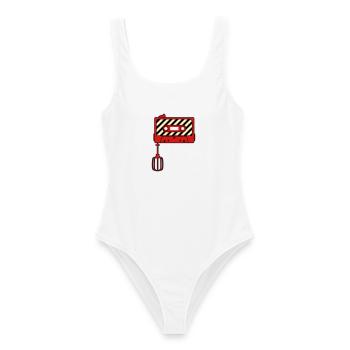 Mixtape vs. Mixer – Retro Musik Kult Design - Frauen Badeanzug - Weiß - Vorne - AI Model Female 172 dark (172cm)
